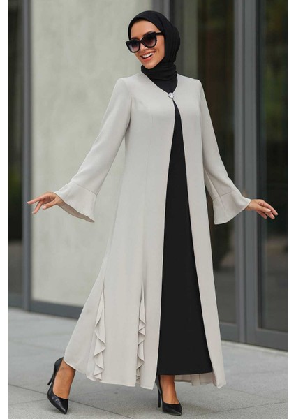 Fırfır Detaylı Bej Tesettür Abaya 1535BEJ indirimleri