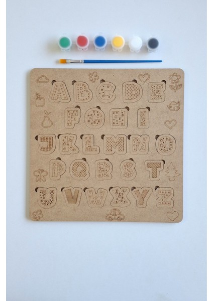 Çocuklar Için Renkli Ahşap Harfler Boyama ve Aktivite Seti Hediyeli