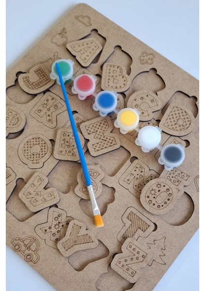 Çocuklar Için Renkli Ahşap Harfler Boyama ve Aktivite Seti Hediyeli modelleri