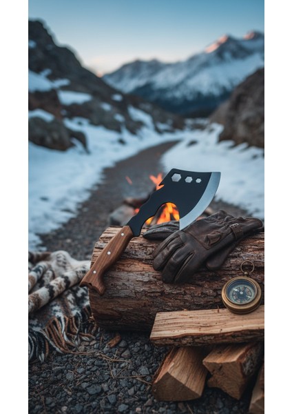 Kara Pençe: Outdoor Kamp Baltası - Ahşap Saplı Deri Kılıflı Çok Fonksiyonlu Kamp, Av & Odun Baltası