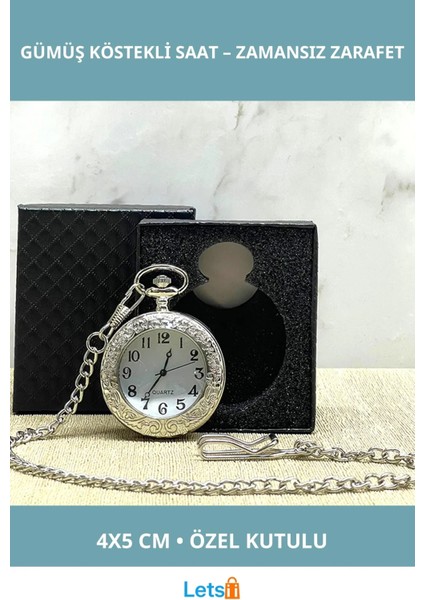 Özel Kutulu Gümüş Kaplama Klasik Köstekli Saat