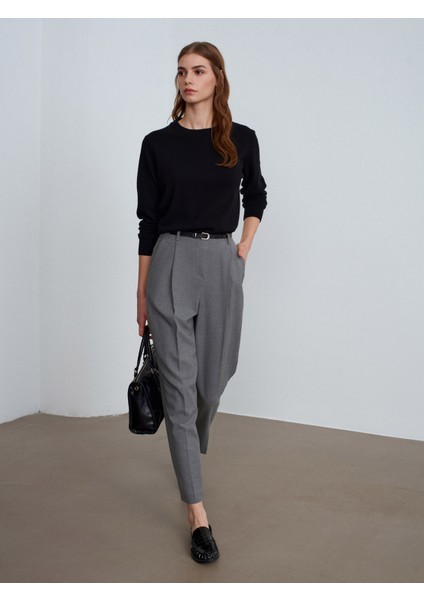 72216 Kemerli Pileli Kumaş Pantolon-Gri fiyatları