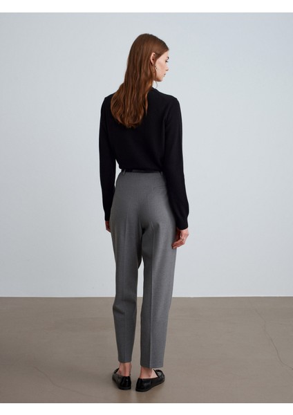 72216 Kemerli Pileli Kumaş Pantolon-Gri modelleri