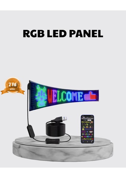 Rgb LED Panel – Çok Renkli Kumandalı USB Bağlantılı Yazı ve Gıf Gösterimli - SB001M-47WLD