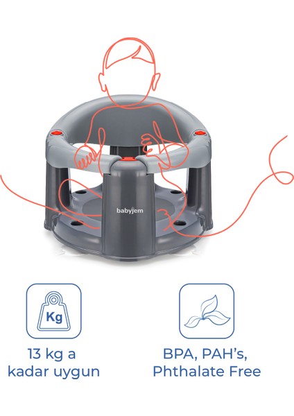Babyjem Önden Açılır Banyo & Mama Oturağı Gri