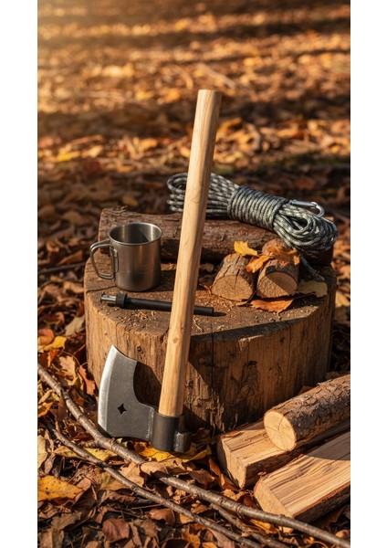 Sknıv Dövme Demir Çelik Kamp Baltası Nacak-Gürgen Ağaç Saplı,