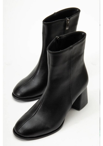 Kadın Marta Siyah Kalın Topuklu Yumurta Burun Fermuarlı Bot