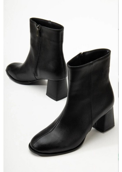 Kadın Marta Siyah Kalın Topuklu Yumurta Burun Fermuarlı Bot fiyatları