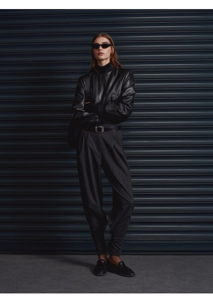 72222 Paçası Düğme Detaylı Kumaş Pantolon-Antrasit