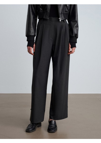 72222 Paçası Düğme Detaylı Kumaş Pantolon-Antrasit fırsatları