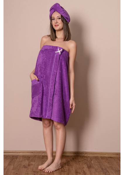 Sauna Seti – Çıtçıtlı Banyo Havlusu & Düğmeli Baş Havlusu (Bone)