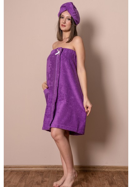 Sauna Seti – Çıtçıtlı Banyo Havlusu & Düğmeli Baş Havlusu (Bone) modelleri