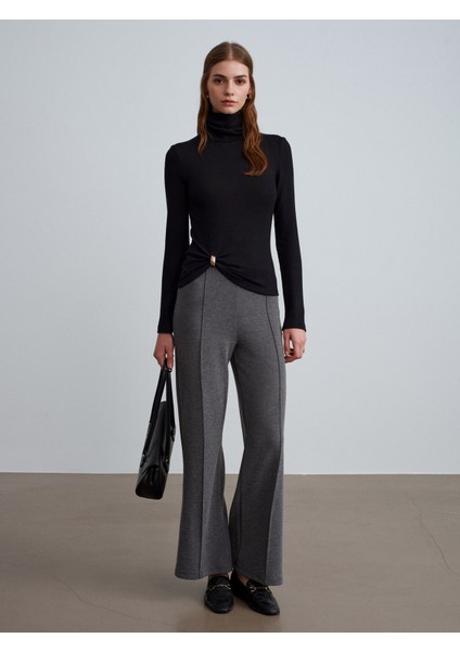 71934 Dikiş Detaylı Geniş Paça Pantolon-Füme M. fiyatları