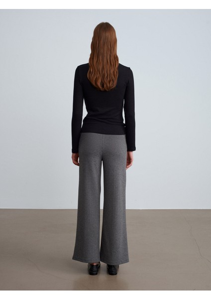 71934 Dikiş Detaylı Geniş Paça Pantolon-Füme M. modelleri