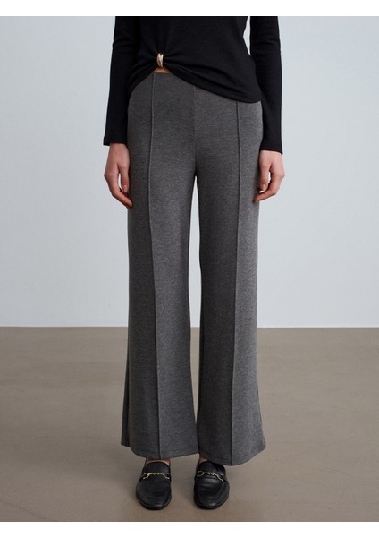 71934 Dikiş Detaylı Geniş Paça Pantolon-Füme M. fırsatları