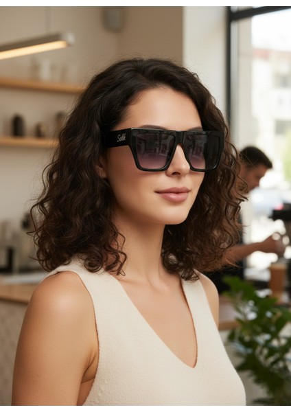 Comcarrox-K Kadın Siyah Güneş Gözlüğü Büyük Lensli UV400 Cr-39 Lens