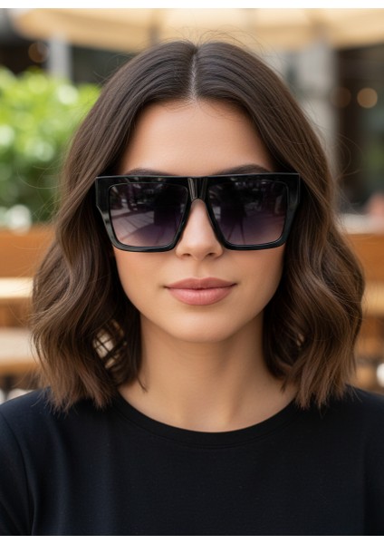 Comcarrox-K Kadın Siyah Güneş Gözlüğü Büyük Lensli UV400 Cr-39 Lens