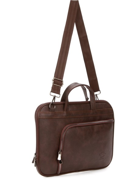 Erkek Kahverengi Suni Deri Deri Evrak ve Laptop Çantası NEWPOLO379