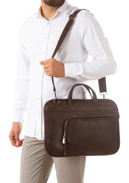 Erkek Kahverengi Suni Deri Deri Evrak ve Laptop Çantası NEWPOLO379