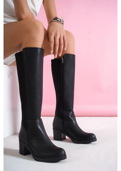 Kadın Sabina Siyah Cilt Topuklu Arka Dalgıç Kumaş Çizme fiyatları