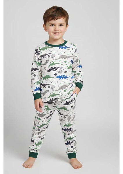Erkek Çocuk Dinazor Desenli%100 Pamuklu Pijama Takımı