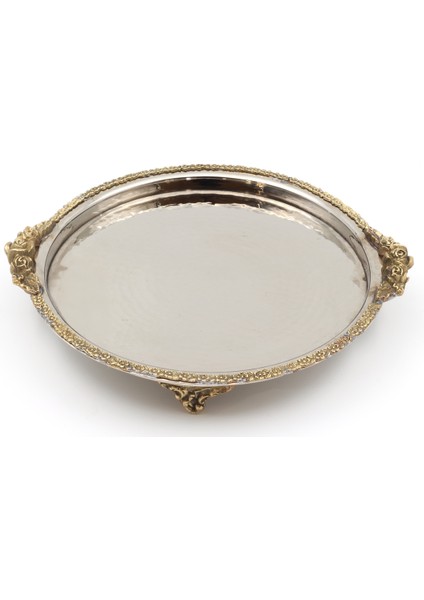 Gümüş Kaplama Bakır Çiçekli Tepsi