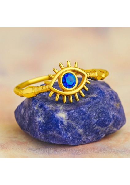14 Ayar Altın Mavi Safir Göz Yüzük