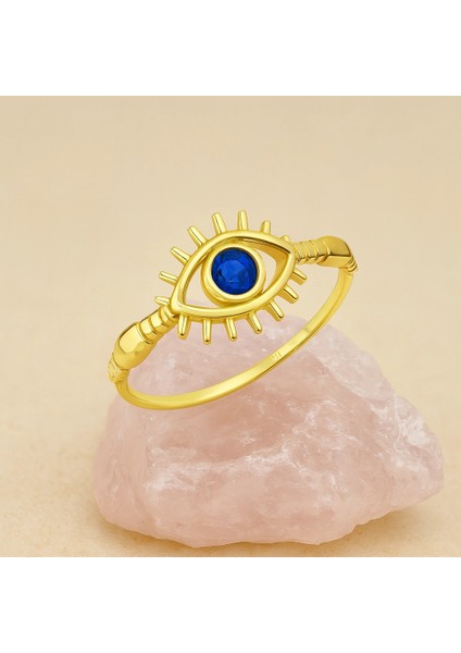 14 Ayar Altın Mavi Safir Göz Yüzük modelleri