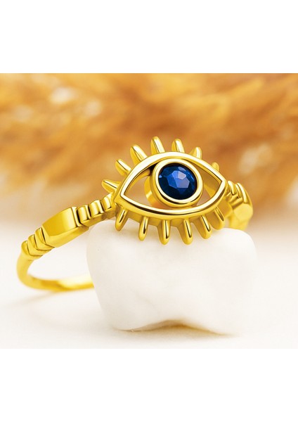 14 Ayar Altın Mavi Safir Göz Yüzük fırsatları