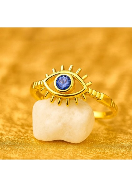 14 Ayar Altın Mavi Safir Göz Yüzük indirimleri