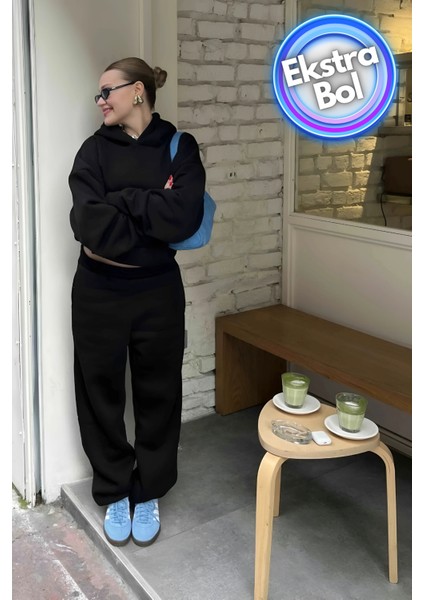 Süper Yüksek Bel Paçası Lastikli 2 Iplik Ekstra Bol Kalıp Baggy Oversize Büyük Beden Eşofman Altı