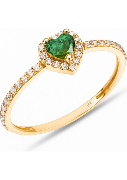 14 Ayar Altın Kalp Kesim Yeşil Zümrüt Yüzük fiyatları