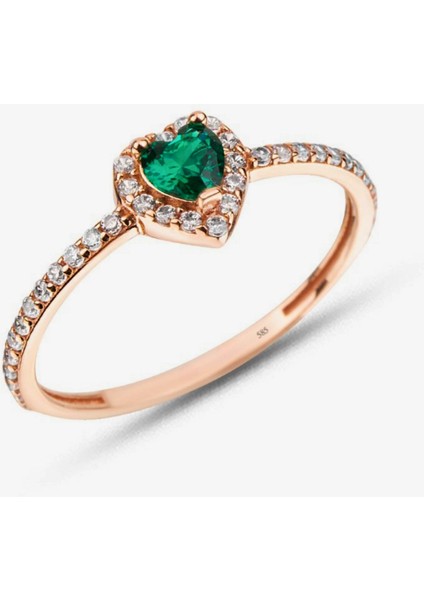 14 Ayar Altın Kalp Kesim Yeşil Zümrüt Yüzük fırsatları