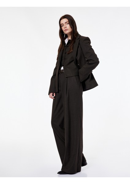 x Şahika Ercümen - Flanel Kumaş Geniş Paça Cepli Palazzo Kışlık Pantolon