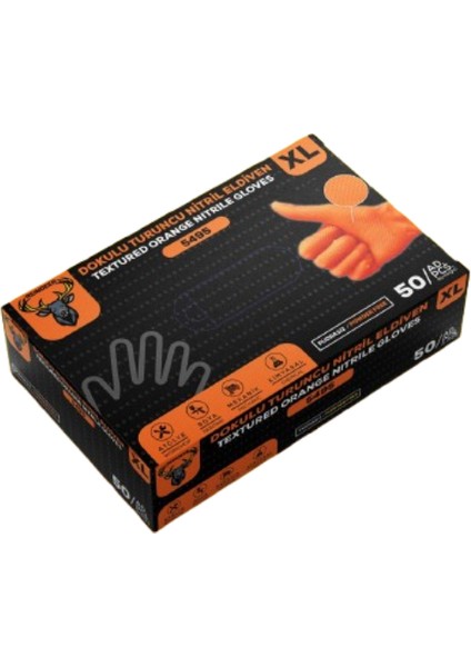 Reınder Dokulu Turuncu Nitril Eldiven M (50 Pcs)