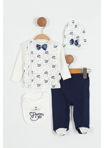 Yeni Doğan Papyon'lu Prens Nakisli Hastane Çıkışı 4'lü Zıbın Takımı - Lacivert