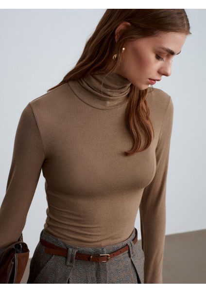 32253 Yün Karışımlı Balıkçı Yaka Top-Vizon