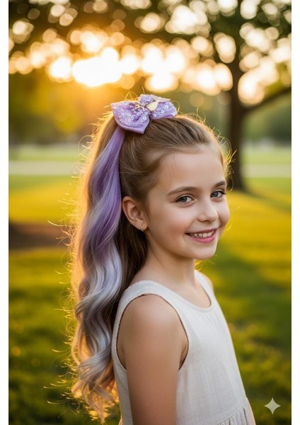 Peruk Saç Tokalı Uzun Deniz Kızı Modeli Pullu Mor-Lila Çıtçıtlı Toka 38CM