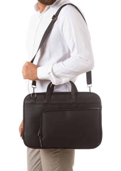 Erkek Siyah Suni Deri Deri Evrak ve Laptop Çantası NEWPOLO379