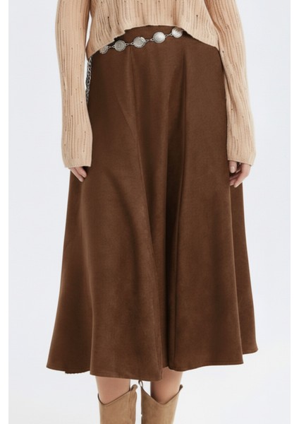 Süet A Kesim Midi Etek Kahverengi fiyatları