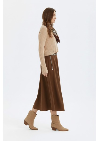 Süet A Kesim Midi Etek Kahverengi modelleri