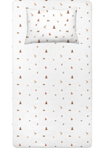 Forest Amigos 100% Organik Pamuk Penye Bebek Lastikli Çarşaf Seti - 70X140X20 cm + 35X45 cm