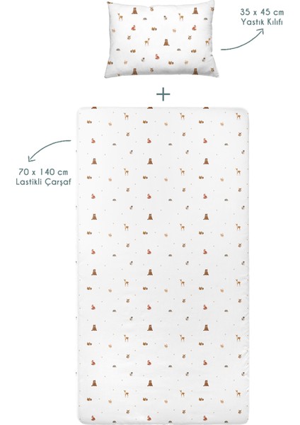Forest Amigos 100% Organik Pamuk Penye Bebek Lastikli Çarşaf Seti - 70X140X20 cm + 35X45 cm fiyatları