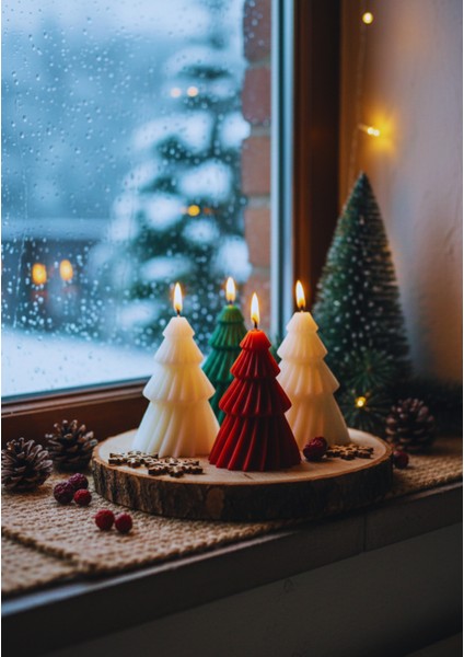 Özel Seri – 3’lü Yılbaşı Çam Mum Seti (Kırmızı – Yeşil – Beyaz) | Okyanus Kokulu | 11.5 x 7.5cm indirimleri