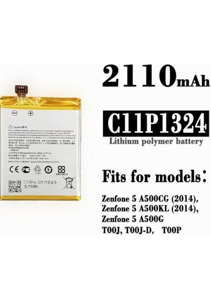 Asus Zenfone 5 Battery Batarya Pil C11P1324 Capacity 2050MAH A500CG A500KL A501 A501CG