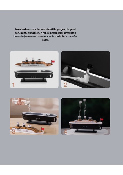 Ultra Sessiz Titanik Gemi LED Işıklı Aroma Difüzörü Oda Nemlendirici - SB001M-47YE89 fiyatları