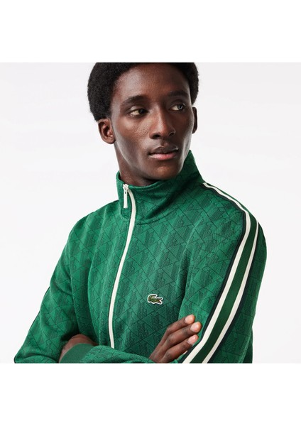 Erkek Regular Fit Fermuarlı Monogram Yeşil Sweatshirt fiyatları