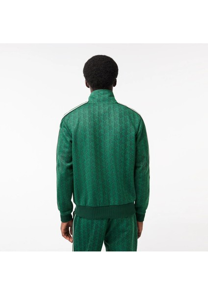Erkek Regular Fit Fermuarlı Monogram Yeşil Sweatshirt modelleri