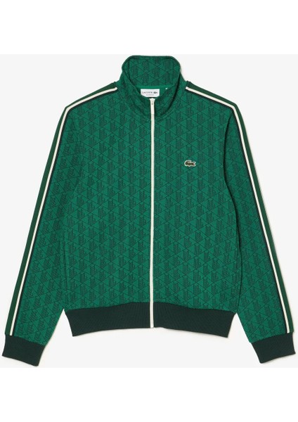 Erkek Regular Fit Fermuarlı Monogram Yeşil Sweatshirt fırsatları