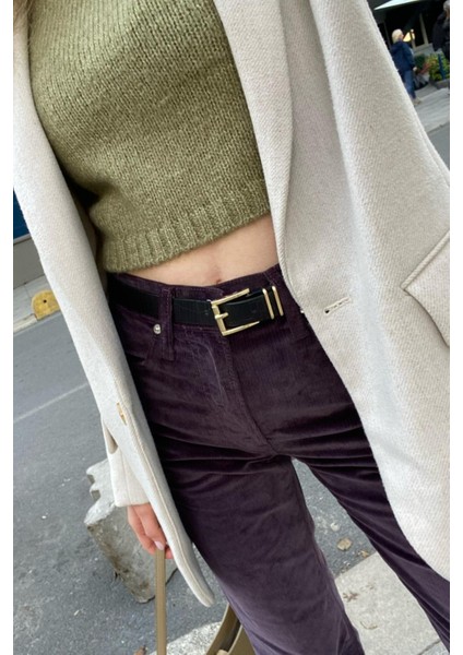 Bootcut Fit Yüksek Bel Mürdüm Mor Kadın Kadife Pantolon fiyatları